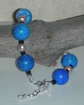  Blue Turquoise Howlite And Pearls Beads Bracelet - £8.03 GBP