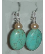 GORGEOUS STERLING TURQUOISE AND FW PEARL BEADS EARRING - £7.18 GBP