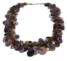 Vintage Purple Button &amp; Seed Bead Necklace - Length: 29 in. - £34.95 GBP