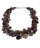 Vintage Purple Button &amp; Seed Bead Necklace - Length: 29 in. - £35.61 GBP