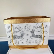 Christmas Basket Bag Tote Silver Reindeer Gold Cardboard Decor - £11.86 GBP
