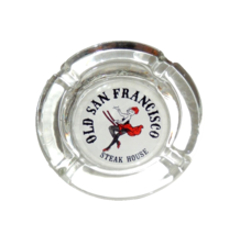 Vintage Advertising Ashtray Old San Francisco Steak House Clear Glass Swing Girl - $17.99