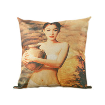 home decorative girl pattern imitation linen sofa back cushion bedding pillow - £10.93 GBP