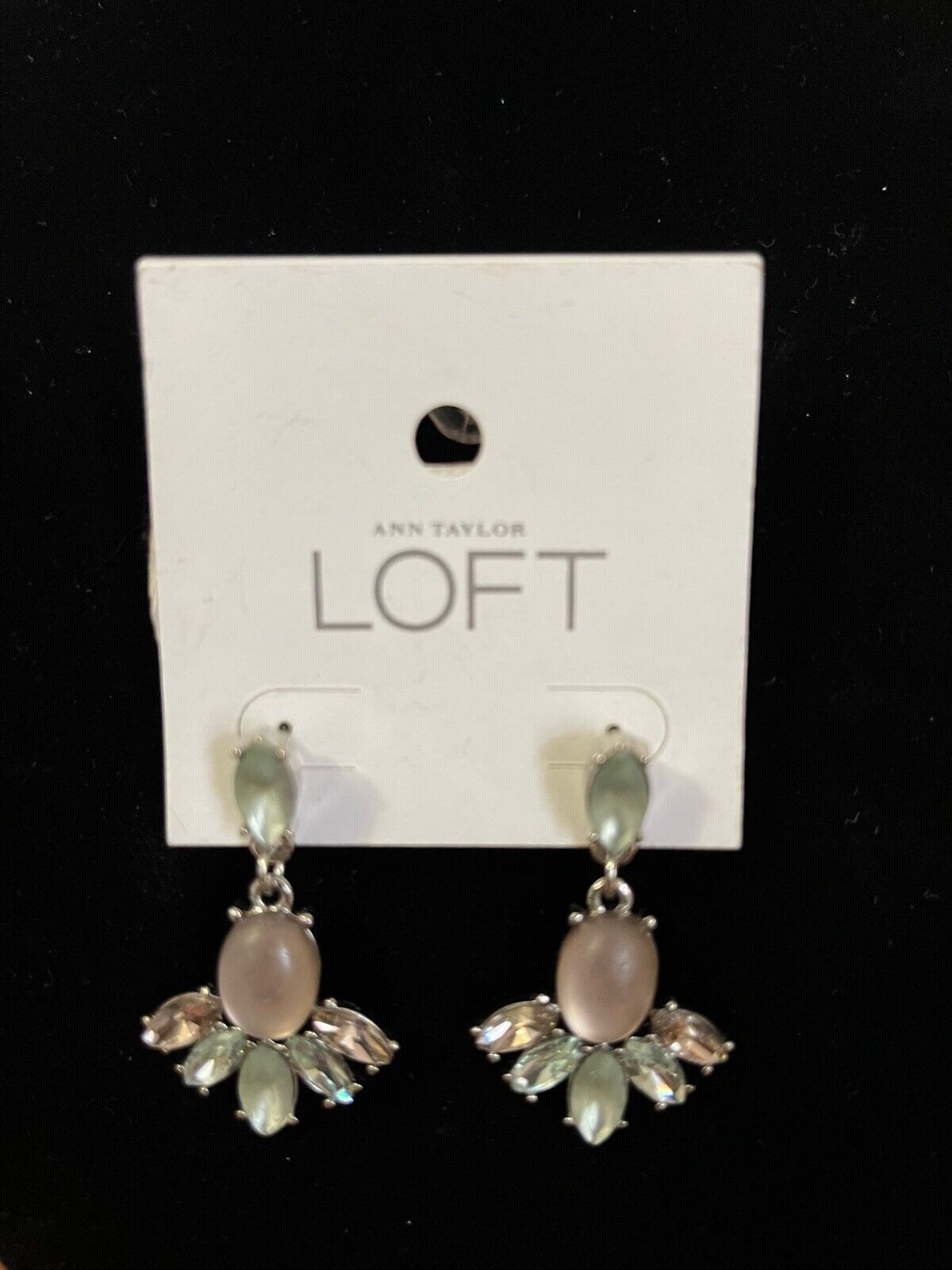 Ann Taylor Loft Women's Post Pale Green Crystal Teardrop Dangle Earrings NEW - $14.24