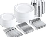 300 Pc White Silver Plastic Dinnerware Set for 50 – Plates, Cups &amp; Cutlery - $29.95