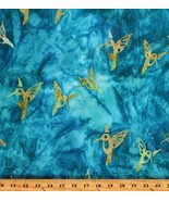 Cotton Batik Hummingbirds Watercolor Turquoise Fabric Print by the Yard ... - $12.95