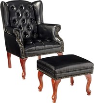 Black And Espresso Wing Back Button Tufted Accent Chair And Ottoman From... - £474.53 GBP
