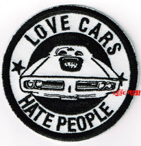 VINTAGE MUSCLE CAR HOT ROD CAR EMBROIDERED IRON ON PATCH LOVE CARS HATE ... - £4.73 GBP