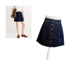 MADEWELL Womens Sz 6 Dark Wash Denim Front Button Blue Jean Skirt - $19.79