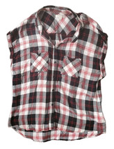 Beach Lunch Lounge Cover Up Women L/G Large Plaid Black Red Soft Oversize Shirt - $9.59