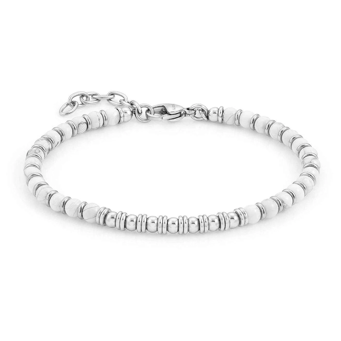 Men&#39;s Natural Stone Bracelet White Turquoise with Stainless Steel Adjustable Siz - £18.73 GBP