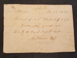 1837 Antique Catharine Foss To Frederick Kleppisch Baltimore Md Rent Receipt - £31.47 GBP