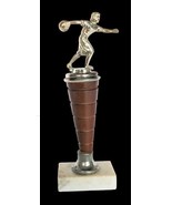 Vtg MCM Female Women Bowling Trophy Art Deco Marble Base Wood Metal - $39.99