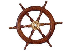 Nauticalmart 30&quot; Deluxe Class Wood and Brass Decorative Ship Wheel  - £68.63 GBP