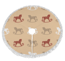 Christmas Tree Skirt With White Tassel Border: Rocking Horse  - £23.89 GBP