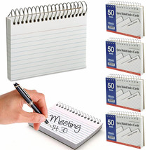 4Pc White Index Cards 3&quot; X 5&quot; Spiral Bound Ruled Front 50 Sheets School ... - $23.99