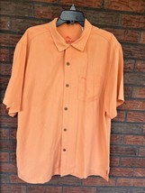 Tommy Bahama Silk Blend Shirt Large Short Sleeve Button Front Collar Ora... - $18.05