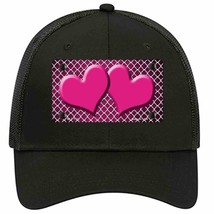 Pink White Quatrefoil Hearts Oil Rubbed Novelty Black Mesh License Plate Hat - £22.92 GBP