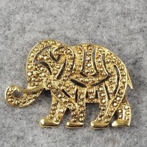 Vintage Elephant Brooch Pin Gold Tone Tone Faux Marcasite Texture AnimalJewelry - £7.90 GBP