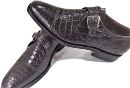 Crocodile Genuine Leather Cap Toe Single Strap Monk Belly Pattern Shoes US 09-10 - £598.86 GBP