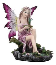 Mysterious Water Lagoon Purple Fairy With Hummingbird Statue 9&quot;H Garden Fairies - £41.58 GBP