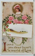 Romance Pretty Lady Roses Dearheart a World Of Love Gilded Emb Postcard L20 - £3.18 GBP