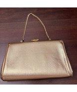 Vintage Gold Lame Metallic Clutch Black Interior Chain Handle Party or F... - $467.42 MXN