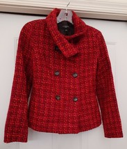 Talbots Petites Wool Blend Jacket Coat Woven Dual Look Collar Red Multi $189 NWT - £35.26 GBP