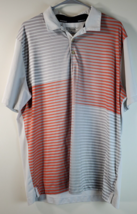 Nike Golf Shirt Mens Large Gray Orange White Striped Short Sleeve Slit Pullover - £14.46 GBP