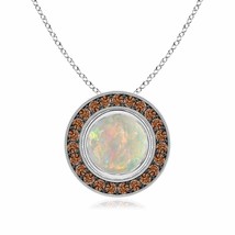 ANGARA Bezel-Set Opal Pendant with Coffee Diamond Halo in 14K Solid Gold - £1,217.37 GBP