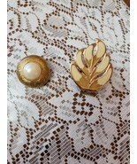 2 Vintage Gold Tone  1-1/2&quot; Dress Scarf Clip Slide.  Leaf, Faux Pearl - $25.30 CAD