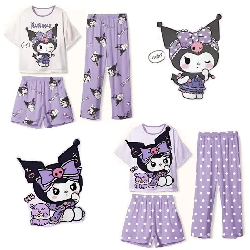 Sanrios Kuromi Children&#39;s Cute Pajamas Summer Thin Ice Silk Cartoon - £21.40 GBP