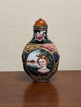 Antique Chinese Gilt Metal Painted Enamel Multi-color Portrait Snuff Bottle - £223.10 GBP