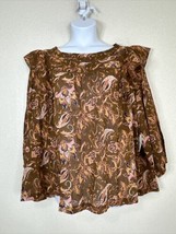 NWT Terra &amp; Sky Womens Plus Size 3X Brown Paisley Floral Ruffle Top 3/4 Sleeve - £17.98 GBP