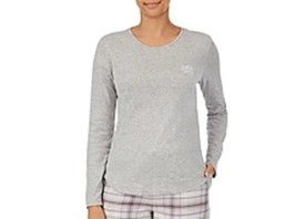 LAUREN RALPH LAUREN Womens Solid Pajama Top,Plaid Grey,Large - $35.00