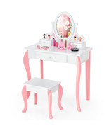 Kids Vanity Table &amp; Stool Set Wooden Little Princess Makeup Dressing Tab... - £133.67 GBP