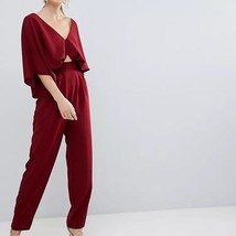 ASOS DESIGN Tall Jumpsuit with Kimono Sleeve and Peg Leg in Wine Red Siz... - $735.04 MXN