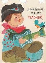 Vintage Valentine Card Cowboy with Guitar Sings for Teacher 1960's Hallmark - $8.90