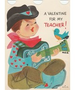 Vintage Valentine Card Cowboy with Guitar Sings for Teacher 1960&#39;s Hallmark - £7.11 GBP