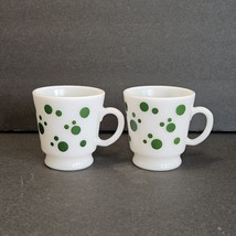 Vtg Hazel Atlas Green Poka Dot Milk Glass Cup Mug 1950s MCM Kitchen 3&quot; Christmas - £22.41 GBP