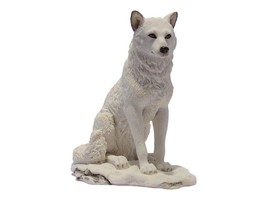 White Wolf Sitting in Snow Bonded Marble Polyresin Decorative Statue Sculpture - £44.06 GBP