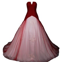 Kivary White and Wine Red Tulle Simple Corset Bridal Wedding Dresses US 2 - £132.38 GBP