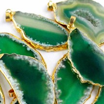 Gorgeous Green Agate Raw Stone Slice Pendant Necklace - £18.52 GBP