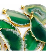 Gorgeous Green Agate Raw Stone Slice Pendant Necklace - £18.47 GBP