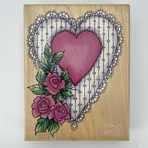 Valentine Rose Eyelet Lace Heart Rubber Stamp Stampendous R068 Vintage 1... - £9.88 GBP