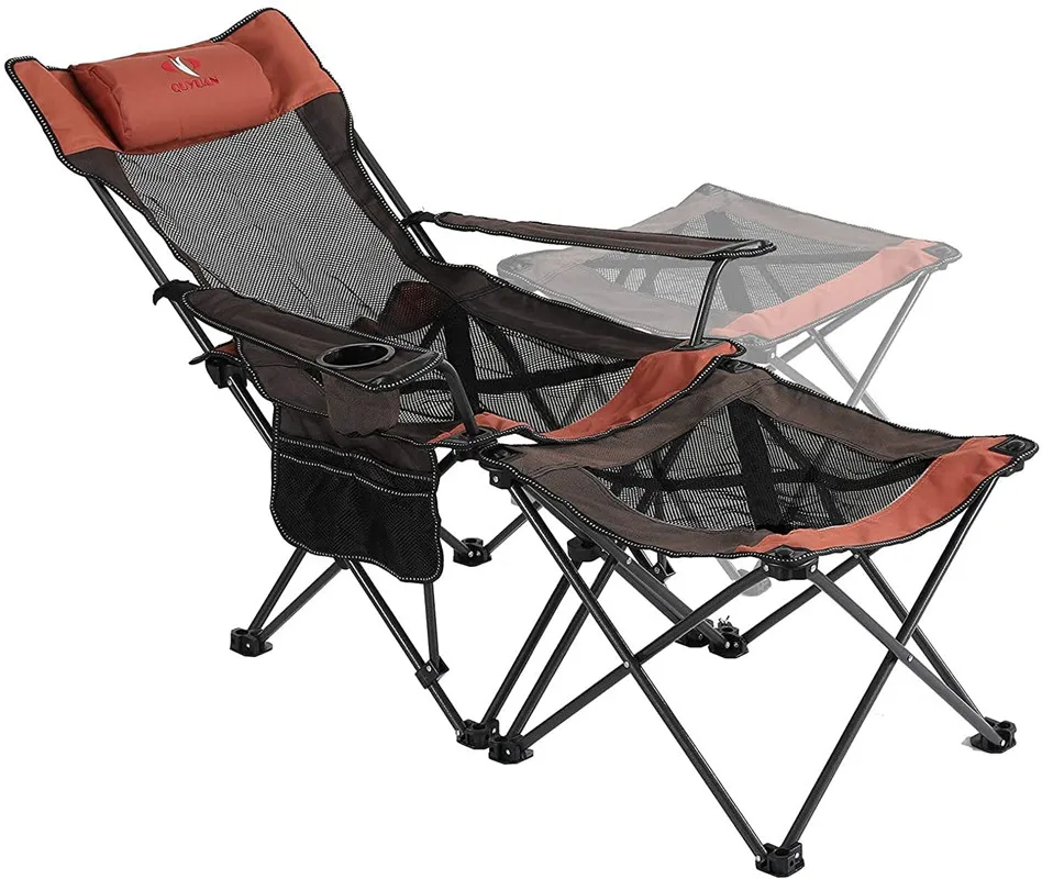 QUYUAN 2 in 1 Camping Chair with Footrest Recliner Folding Chaise Lounge... - £214.92 GBP