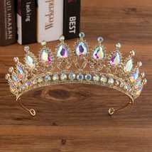 Baroque Gold AB Color Crystal Bridal Jewelry Sets Rhinestone Tiaras Crown Earrin - £34.21 GBP