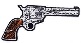 Six Shooter Western Revolver Sew On Iron On  Patch Facing Right 5&quot;X 2.5&quot; - $6.99