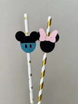 Custom Mickey &amp; Minnie Mouse Paper Gold Straws | Mickey Mouse Straws | Minnie Mo - £5.21 GBP