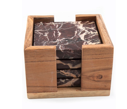 Thirstystone Set of 4 Cherry Marble Coasters with Wood Holder, 5 x 5 - $20.00